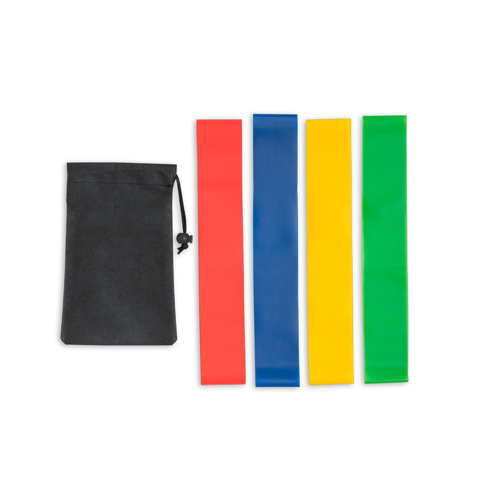 CONJUNTO DE 4 BANDAS ELÁSTICAS DE GINÁSTICA COM BOLSA DE NON-WOVEN
