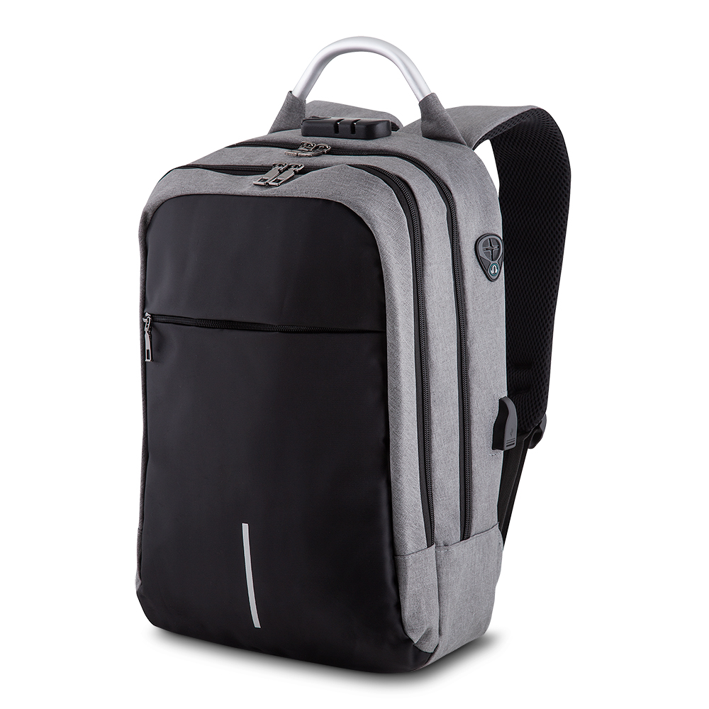 MOCHILA PARA NOTEBOOK EM POLIÉSTER E PU - CINZA