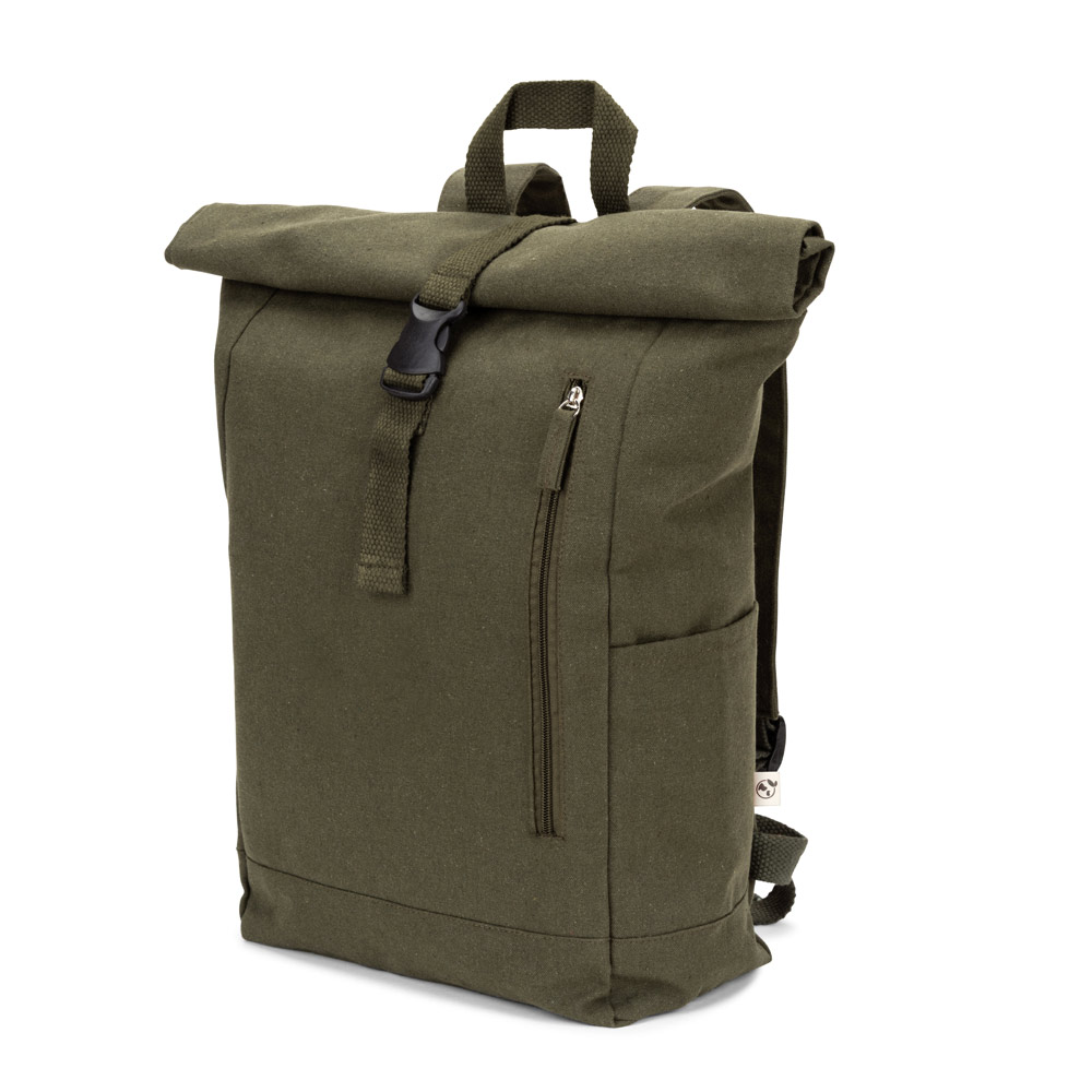 MOCHILA "ROLL TOP" EM ALGODÃO RECICLADO E POLIÉSTER RECICLADO (380 G/M²)