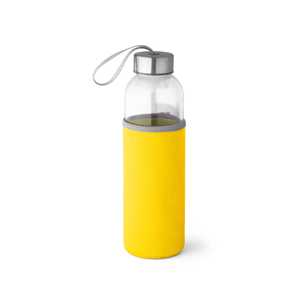 SQUEEZE EM VIDRO E TAMPA EM AÇO INOX COM ALÇA (520 ML)