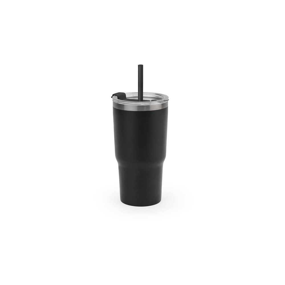 COPO DE VIAGEM TÉRMICO E COMPACTO, EM AÇO INOX 91% RECICLADO DE PAREDE DUPLA ISOLADA A VÁCUO, COM ACABAMENTO MATE (600 ML)
