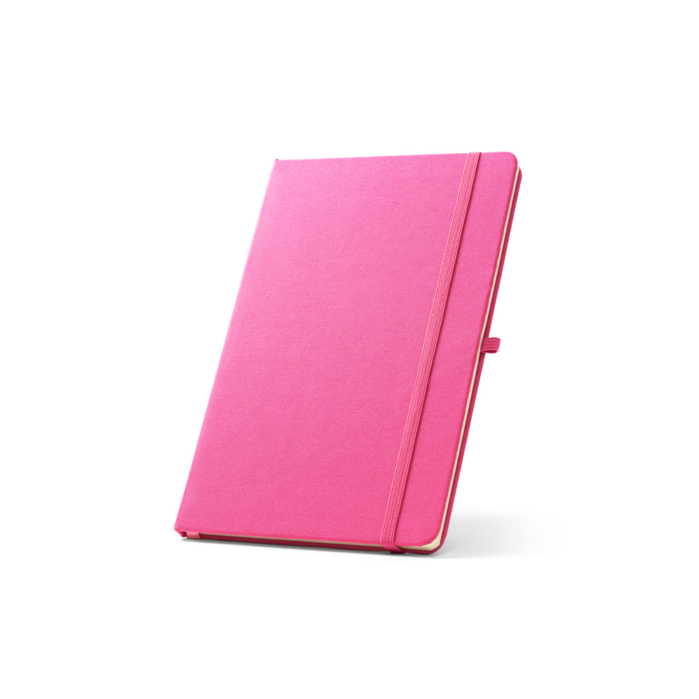CADERNO A5 DE CAPA DURA EM PET 100% RECICLADO, COM PÁGINAS PAUTADAS RECICLADAS
