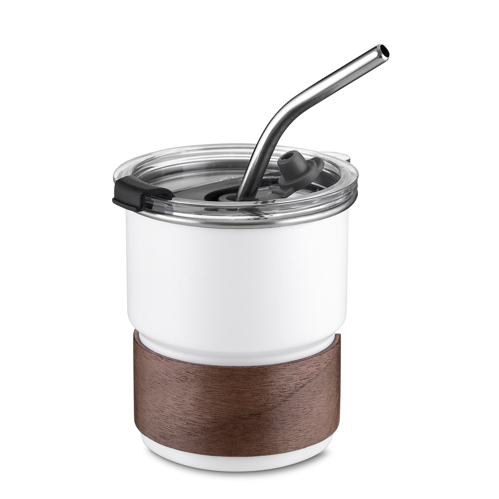 COPO EM INOX COM CANUDO - BRANCO, 250ML